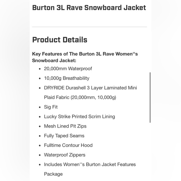 Women’s Burton 3L Rave Jacket | Black & White Glen Plaid | Size Small - Picture 8 of 8